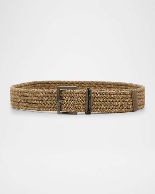 Logo Engraved Braided Cotton-Blend Belt